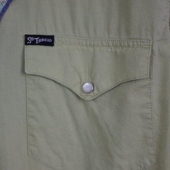 Men's Light Green Floral Decorative Snap Button Western Shirt Large - Picture 7 of 8